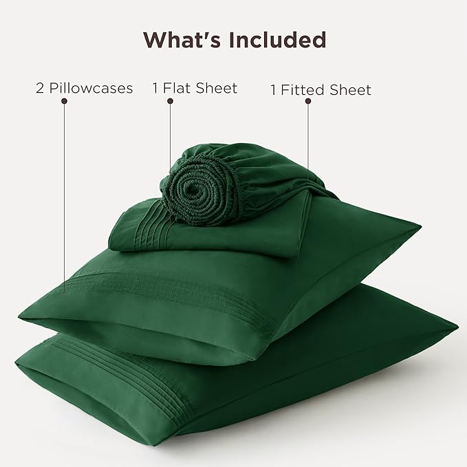 Bedsure Deep Pocket Queen Sheets Set - Fits Mattresses Up to 21 Inches Thick - 4 Piece GentleSoft Bed Sheets, Moisture Wicking, Soft & Cooling Bedsheet & Pillowcases, Easy & Secure Fit, Emerald Green