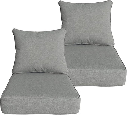 Goodgoods 22x24 inch Outdoor/Indoor Deep Seat Patio Cushions Set of 2 Resilient Foam Filling Water Repellent Stain-Resistant UV Resistant Weather Resistant Deep Seat Bottom Light Gray