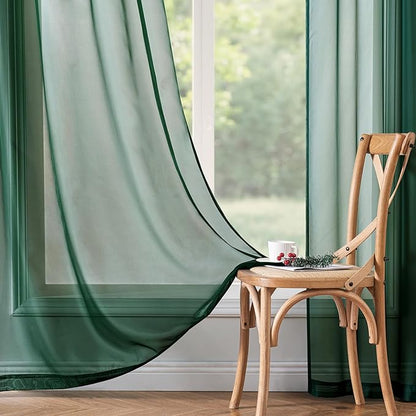 MIULEE Christmas Solid Color Sheer Window Curtains Elegant Window Voile Panels/Drapes/Treatment for Bedroom Living Room 2 Panels 54 X 45 Inches Hunter Green