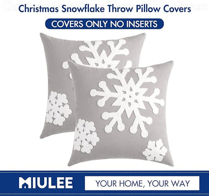 MIULEE Pack of 2 Christmas Decorative Snowflake Throw Pillow Covers Canvas Embroidery Winter Cushion Cases Holiday Decor Soft Pillowcases for Winter Couch Sofa Bedroom Car（Grey, 18x18in）