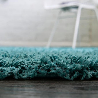 Unique Loom Solid Shag Collection Area Rug (3' 3" Round, Deep Aqua Blue)
