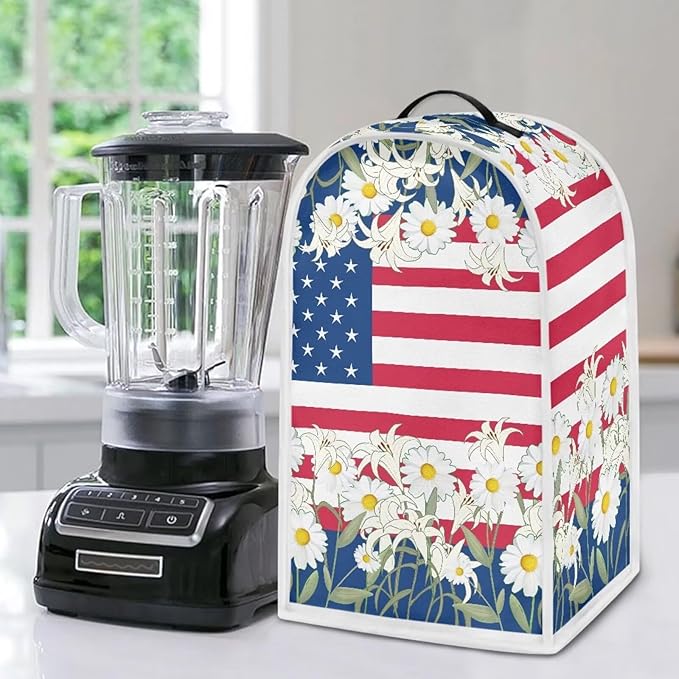 Blender Dust Cover Stand Mixer or Coffee Maker Appliance Cover 4th of July Anti Fingerprint Polyester Dust Proof Stain Resistant Blender Cover for Home Kitchen, American Flag Daisy