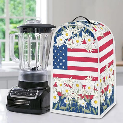 Blender Dust Cover Stand Mixer or Coffee Maker Appliance Cover 4th of July Anti Fingerprint Polyester Dust Proof Stain Resistant Blender Cover for Home Kitchen, American Flag Daisy