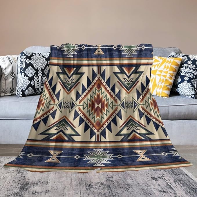 Native Throw Blanket, Southwest Tribal Aztec Pattern Vintage Abstract Ethnic Geometric Print Couch Sofa Bed Plush Throw Blanket 40"x50"