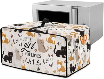 Waterproof Microwave Oven Grill Cover Protector Cartoon Cats Paw Print Foldable Microwave Oven Dust Cover with Storage Bags Just A Girl Print Case Protections for Toaster Oven, L