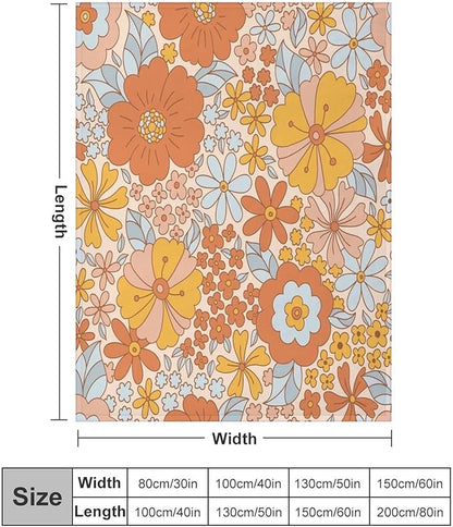 Retro 70s Floral Blanket, Hippie Summer Groovy Flower Power Flower Boho Print Throw Blanket for Couch Sofa Couch Chair 60"x80"