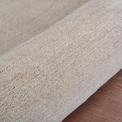 Hand Knotted Loom Wool ECO-Friendly Area Rugs - 6'7''x9'10'', Rectangle, Beige Color, Solid Plain Design, High Pile Thick Handmade Anti Skid Rugs for Living Room (L00111)