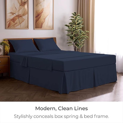 Mellanni Bed Skirt Twin Size - Bed Skirting - 15-Inch Tailored Drop Pleated Dust Ruffle - Hotel Luxury Bedding - Wrinkle, Fade, Stain Resistant - 1 Bedskirt (Twin, Navy Blue)