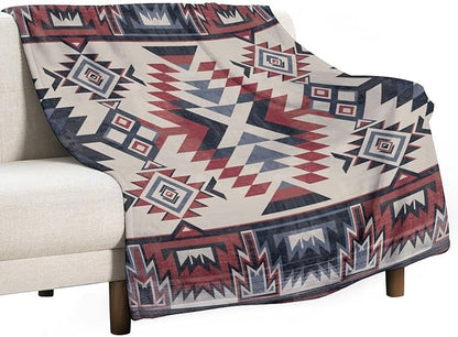 Southwest Blanket, Tribal Indian Throw Blanket Red Black Aztec Ethnic Geometric Print Blanket for Couch Bed Sofa Cover Throw Home Decor 50"x60"