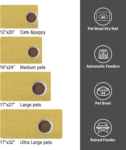 Dog Food Mat for Floors, Absorbent and Quick-Drying Pet Cat Food Mat,Anti-Fouling and Easy-to-Clean Pet Feeding Mat,Dog Bowl Mats for Messy Drinking Water Bowls.16x24inch Boho Style