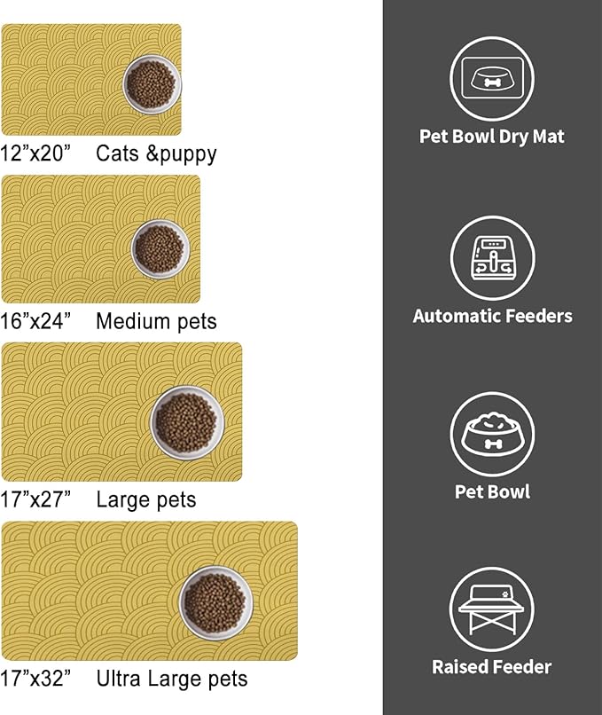 Dog Food Mat for Floors, Absorbent and Quick-Drying Pet Cat Food Mat,Anti-Fouling and Easy-to-Clean Pet Feeding Mat,Dog Bowl Mats for Messy Drinking Water Bowls.17 x32inch Boho Style