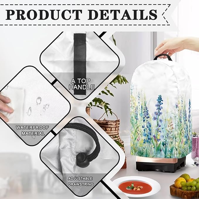 Blue Green Floral Coffee Machine Dust Cover Appliance Dust Covers Anti Fingerprint Polyester Dust Proof Blender Cover for Home Kitchen Blender Juicer Dust Cover
