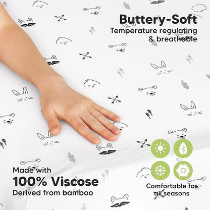 Pack and Play Sheets Fitted - 2-Pack Mini Crib Sheets for Pack N Play Mattress 38x26, Soft & Cozy, Neutral Toddler Playard Bedding, Snug Fitted Mini Baby Crib Mattress Cover Boy, Girl (Nordic)