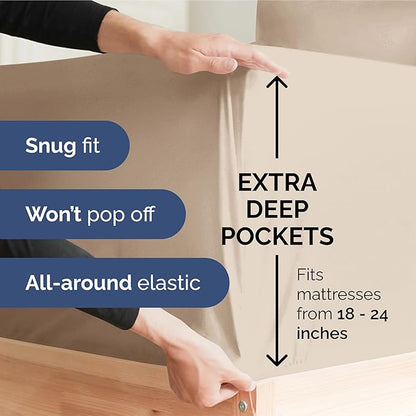 Extra Deep Pocket Split King Sheets - 5 Piece Breathable & Cooling Bed Sheets - Hotel Luxury Bed Sheet Set - Soft, Wrinkle Free & Comfy - Easily Fits Extra Deep Mattresses - Deep Pocket Wheat Sheets