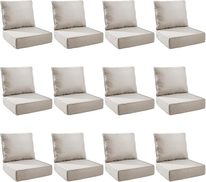 Outdoor Cushion Set for Furniture Patio Furniture, UV Resistant, Water Resistant - 6 Inch Thick Foam Garden Cushions– 24x24 Inch Patio Seat Covers for Chair/Sofa/Couch | Beige | 12-Pack |