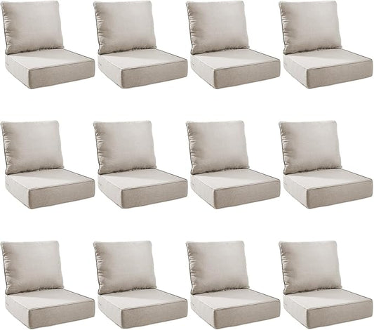 Outdoor Cushion Set for Furniture Patio Furniture, UV Resistant, Water Resistant - 6 Inch Thick Foam Garden Cushions– 24x24 Inch Patio Seat Covers for Chair/Sofa/Couch | Beige | 12-Pack |