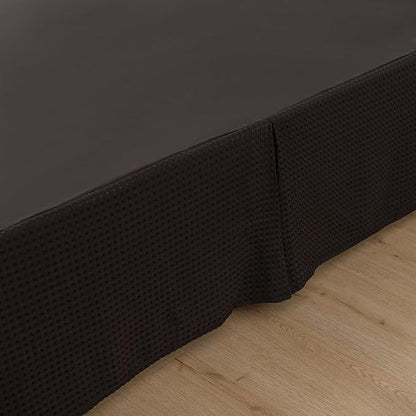 Bed Skirt King Size, Pleated Waffle Weave Bed Skirt with Split Corners, Tailored Dust Ruffle 14 Inch Drop Easy Fit, Machine Washable (Black, King - 14" Drop)