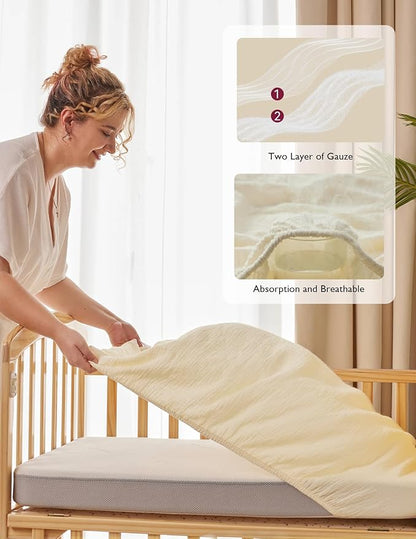 Momcozy Muslin Standard Fitted Crib Sheets, 52"x28", 2 Pack Soft Breathable Natural Cotton Baby Mattress Sheet, 360° Mattress Wrapping No Slip Boys Girls Neutral Toddler Bed Sheet, Beige Coffee Red