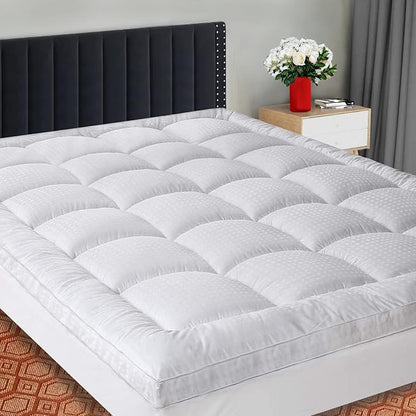 SOPAT Extra Thick Mattress Topper Twin 400TC Cotton Pillow Top Breathable Mattress Pad Protector with 8-22" Deep Pocket Soft Down Alternative Fill Mattress Cover (39x75 Inches, White)