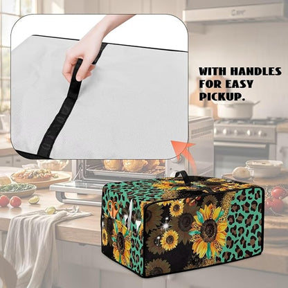 Toaster Oven Protective Cover with Side Pockets, Dustproof Smart Microwave Oven Protector for Kitchen Countertop, L, 18.5 x 22.5 x 13 Inches, Sunflower Leopard Print