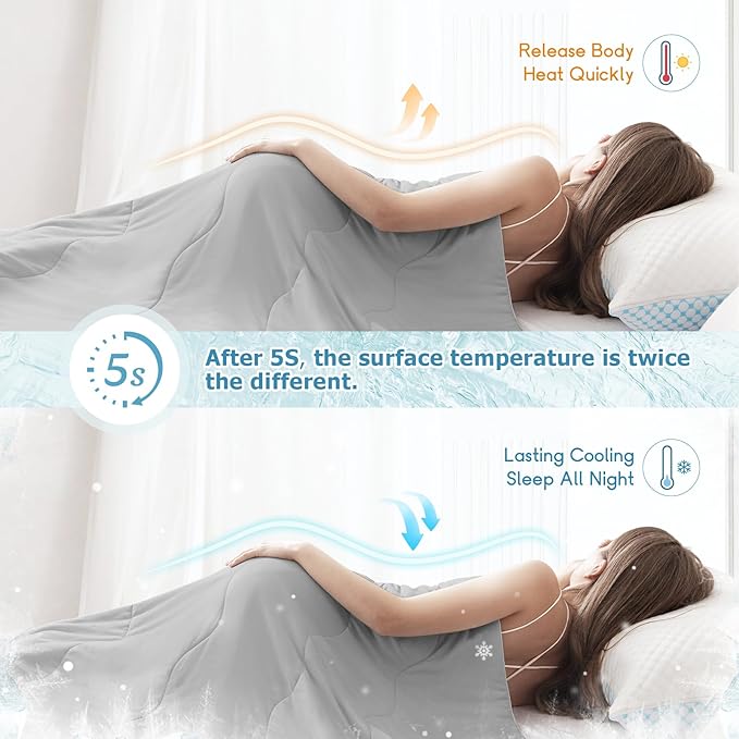 EASELAND Cooling Comforter King, Cold Touch Fabric Absorbs Body Heat, Double-Sided Cool Design Soft Fluffy Cooling Blanket for Night Sweats Hot Sleeper (Grey, King(108"x90"))