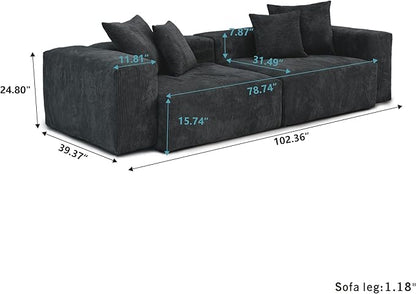 JACH Sectional Couches for Living Room, Modern Modular Sectional Couch with Chaise Ottomans, Cushion Covers Removable, Corduroy Sofa Bed for Living Room, Apartment, Office (Black)