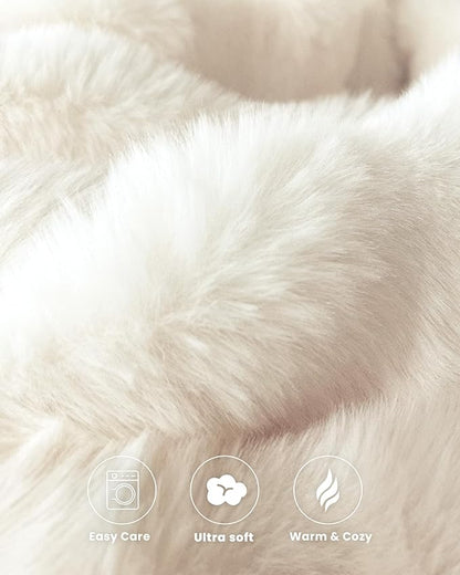 Ultra Soft Cozy Faux Fur Throw Blanket, Fuzzy Plush Thick Bubble Blanket, Luxury Fluffy Blanket for Couch, Sofa, Bedroom, and Living Room, 50x60 Inches, Off White