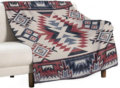 Southwest Blanket, Tribal Indian Throw Blanket Red Black Aztec Ethnic Geometric Print Blanket for Couch Bed Sofa Cover Throw Home Decor 40"x50"