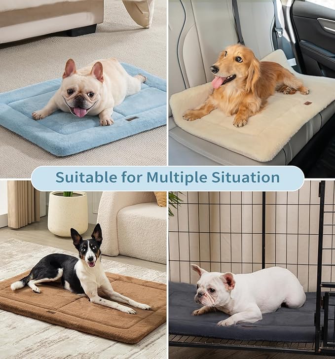 MADE 4 PETS Dog Crate Pad Bed for Large Dogs, Washable & Reversible, Anti-Slip Kennel Mat for Cozy Sleeping, Soft Fluffy Dog Bed for Indoor & Outdoor Use, 44"x32", Blue