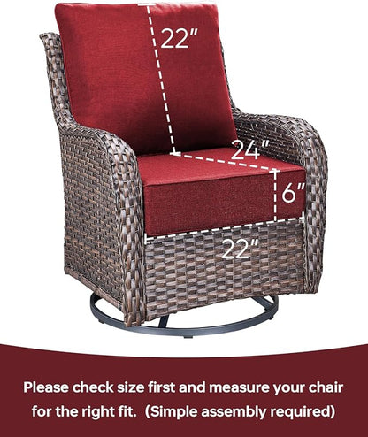 Luxury 22x24/22x25 6-Inch Outdoor Seat Cushions - Set of 2 Water Resistant Patio Chair Replacement Cushion for Porch Rattan Dining Rocker Glider Chairs Loveseat Couch Sectional Sofa - Red