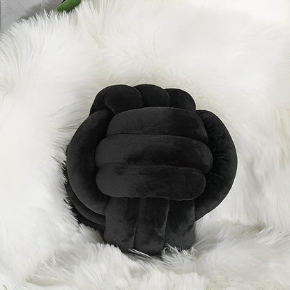 Knot Ball Pillows, Round Throw Pillow Cushion Home Decoration Soft Plush Pillow, Throw Knotted Ball Pillow Handmade Children Room Decoration Round Plush Toy Pillow (Black,11"/28cm)