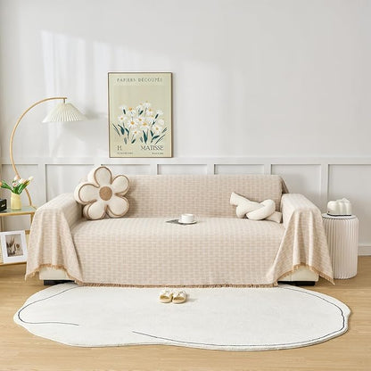 Coffee Couch Cover Blanket Cute Geometrical Jacquard Washable Sofa Cover for Extra Large Furniture for 3 Cushion Sofa L Shaped Sectional Couch Blanket 71"x 134"