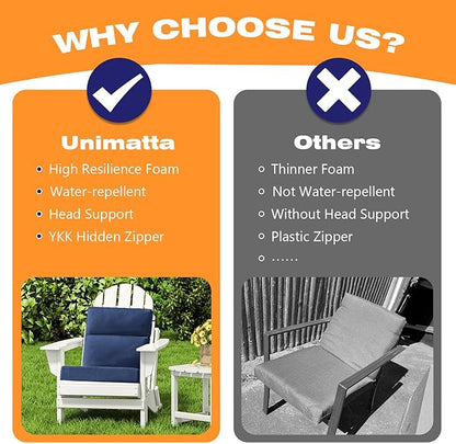 Sunbrella Outdoor High Back Chair Cushion Seat Pads, 44 x 21 Inch Water-Repellent & Fade-Resistant Patio Furniture Cushions with Ties for Adirondack, Rocking Chairs, Specrtum Indigo