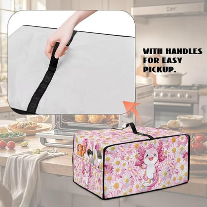 Cute Axolotl Daisy Print Microwave Oven Cover Dust-Proof Microwave Oven Cloth Cover Scratch-Resistant Foldable Small Appliance Dust Covers Case Protections Protector, L
