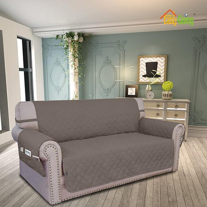 Easy-Going Sofa Slipcover Loveseat Cover Waterproof Couch Cover Washable Sofa Cover for 2 Cushion Couch Non-Slip Fabric Furniture Protector with Pocket for Pets Kids Dog Cat (Loveseat, Taupe)
