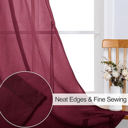 XWZO Sheer Curtains 84 Inches Length 2 Panels Set, Solid Grommet Semi Transparent Window Curtains for Living Room/Bedroom, Home Decor with Tiebacks, Amaranth Red, 52 x 84 Inches Long