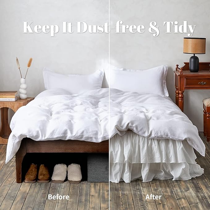 BISELINA White Ruffled Bed Skirt 18-Inch Tailored Drop Cotton Voile Dust Ruffle Soft Cozy Elegant Luxurious Bedding (18" King, White)