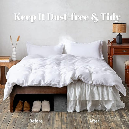 BISELINA White Ruffled Bed Skirt 18-Inch Tailored Drop Cotton Voile Dust Ruffle Soft Cozy Elegant Luxurious Bedding (18" King, White)