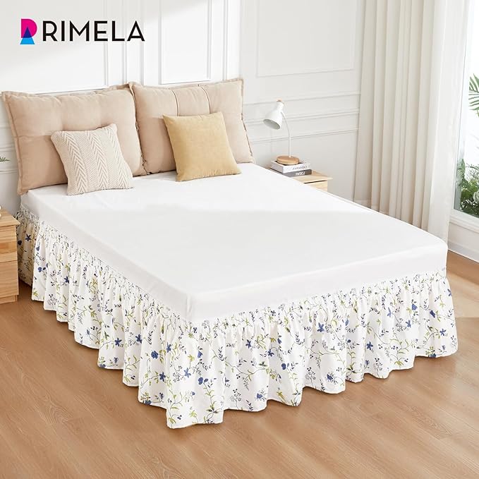 RIMELA Sweet Blueberry Bed Skirt Queen Size 15 Inch Drop, Elastic Bed Skirting for Bed Frame, Bedding Dust Ruffle Easy to Install, Lightweight Wrap Around Adjustable Bedskirt,Bedroom Decor