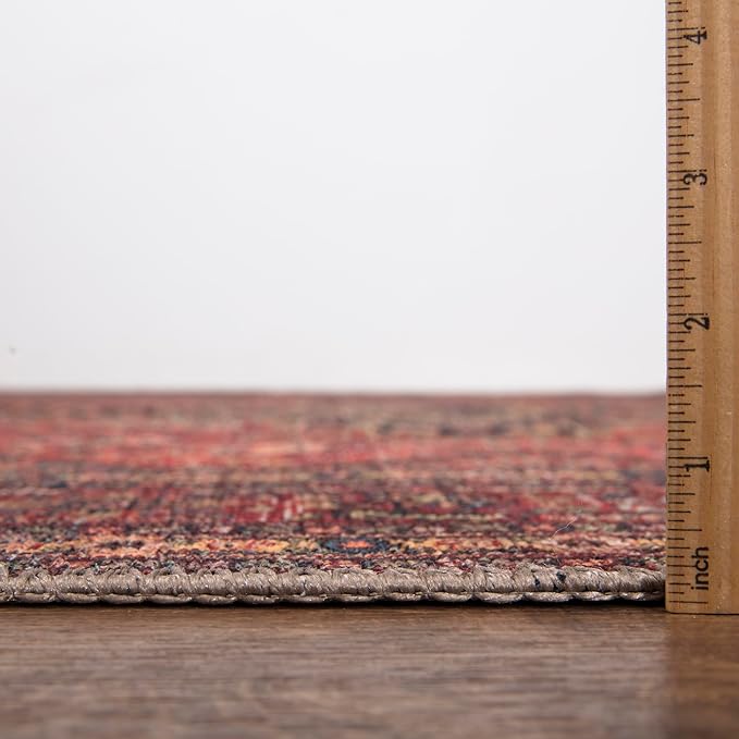 Bloom Rugs Washable Non-Slip 9' x 12' Rug - Red/Teal Blue/Yellow Traditional Medallion Area Rug for Living Room, Bedroom, Dining Room, and Kitchen - Exact Size: 9' x 12'