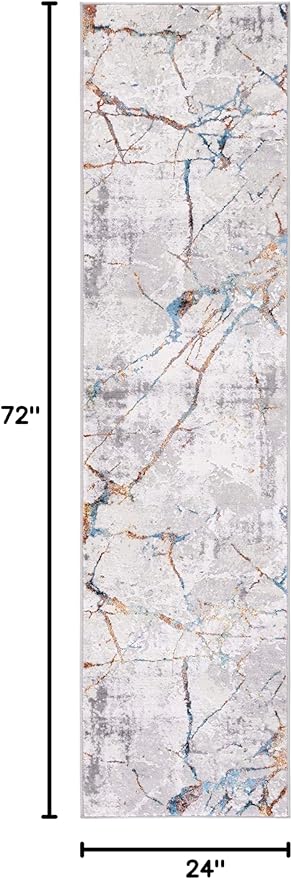 SAFAVIEH Amelia Collection Runner Rug - 2' x 6', Grey & Blue Gold, Modern Abstract Design, Non-Shedding & Easy Care, Ideal for High Traffic Areas in Living Room, Bedroom (ALA293M)