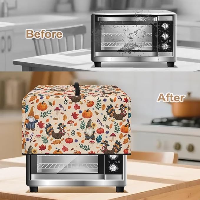 Microwave Oven Cover, Thanksgiving Turkey Dustproof Machine Protector Decorative Kitchen Appliance Cover Waterproof Polyester Fabric for Most Countertop Microwaves Easy to Clean