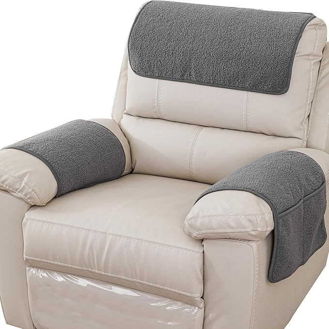 Armrest Cover, Recliner Chair Protector, Furniture Protector Slip, Side Storage Pocket, Stretch Armchair Couch Arm Rest Cover for Recliner, Chair, Sofa (Light Gray,3 Seater(5pcs))