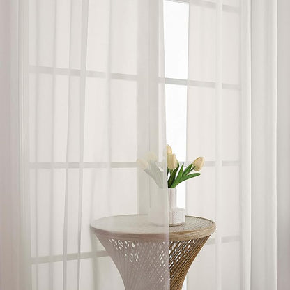 OVZME Ivory Sheer Curtains 108 Inches Long 2 Panels Set, Extra Wide Solid Lightweight & Airy Gauzy Window Treatments with Light Filtering for Patio Sliding Door, 59Wx108L Inches