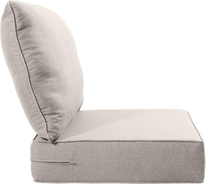 Luxury 22x24/22x25 6-Inch Outdoor Furniture Cushions Set of 6 - Comfortable Deep Seat Patio Zipper Chair Cushion for Wicker Dining Rocking Swivel Chairs Loveseat Couch Sectional Sofa - Beige