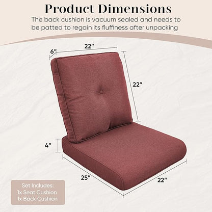 Outdoor Chair Cushions-Patio Chair Cushions Set with Removable Cover 22 X 25 Inch Outdoor Cushions for Patio Furniture Chair Sofa Couch-Red
