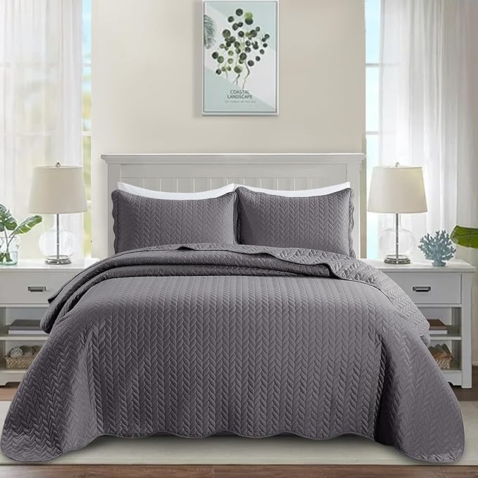 IR Imperial Rooms 8 Pack Quilt King Size Bedding (106" x 96") - Bulk Wholesale for Hotels, Guest Bedroom & Airbnbs - Lightweight Microfiber Reversible Embossed Quilts Bedspread (Grey)