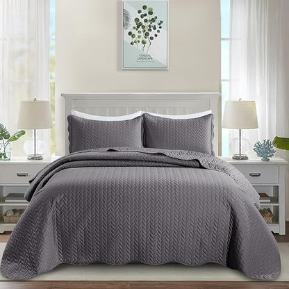IR Imperial Rooms 8 Pack Quilt King Size Bedding (106" x 96") - Bulk Wholesale for Hotels, Guest Bedroom & Airbnbs - Lightweight Microfiber Reversible Embossed Quilts Bedspread (Grey)