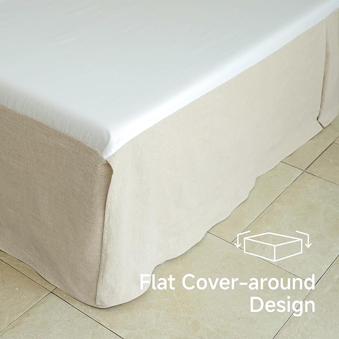 Simple&Opulence French Linen Bed Skirt with Classic 14 inch Drop Dust Ruffle, Tailored Draped Premium Natural Flax Cotton Blend Basic Dust Easy Fit Breathable Farmhouse Bedding (Queen, Basic Linen)