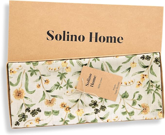 Solino Home 100% Pure Linen Table Runner 72 Inches Long - Multicolor Floral Print Table Runner 14 x 72 Inch - Handcrafted and Machine Washable - Fall Botanical Print